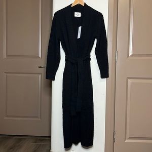 UGG Women’s Small Lenny Cozy Knit Soft Lounge Robe Black Belt Pockets NEW